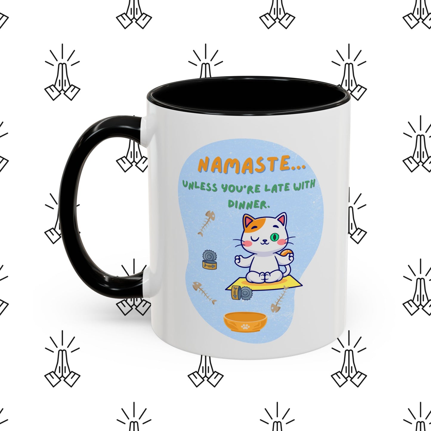 Namaste Cat Accent Coffee Mug | Cute Cat Mug, Coffee Cup Gift, Yoga Lover's Mug, Cat Lover Gift, Stylish Drinkware
