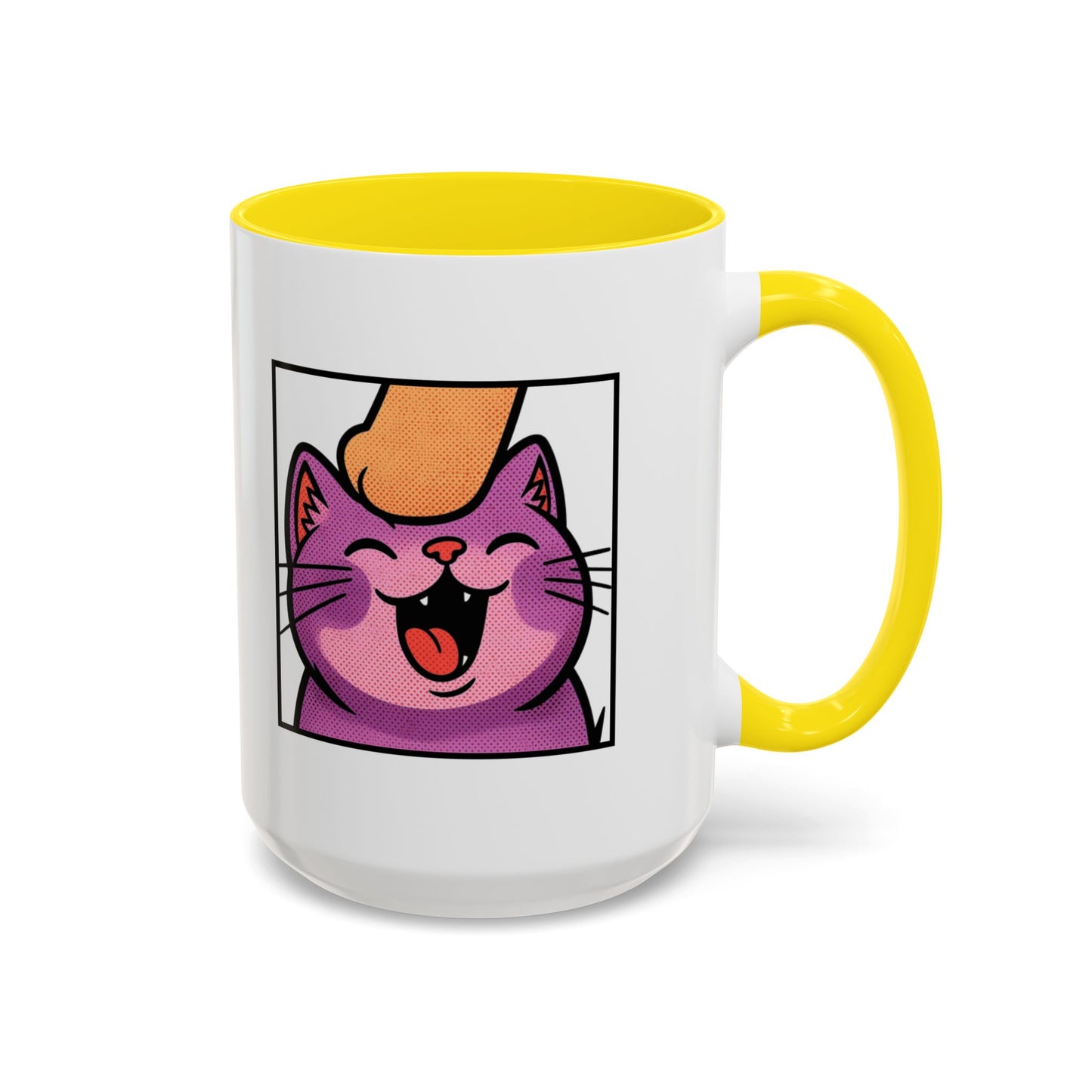 Pet Me, Purrfectly Happy Twitch Emote Cat Accent Coffee Mug – Cute Smiling Cat Illustration (11/15oz)