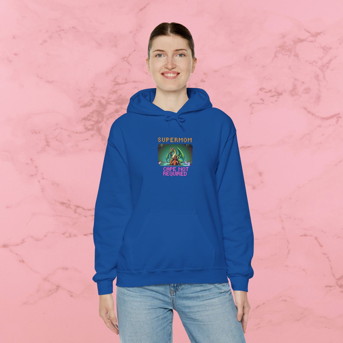 Supermom Hoodie – "Cape Not Required" Retro Neon Mom Hoodie
