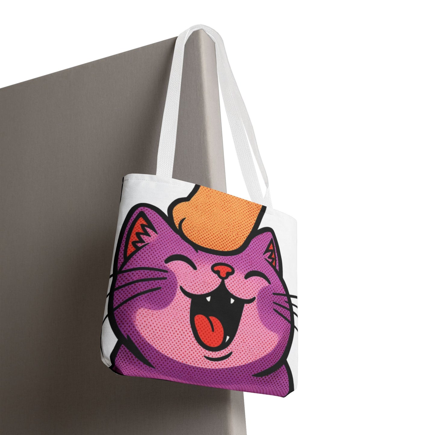 Happy Purple Cat Tote Bag — Cute Kawaii Cat Face AOP Tote
