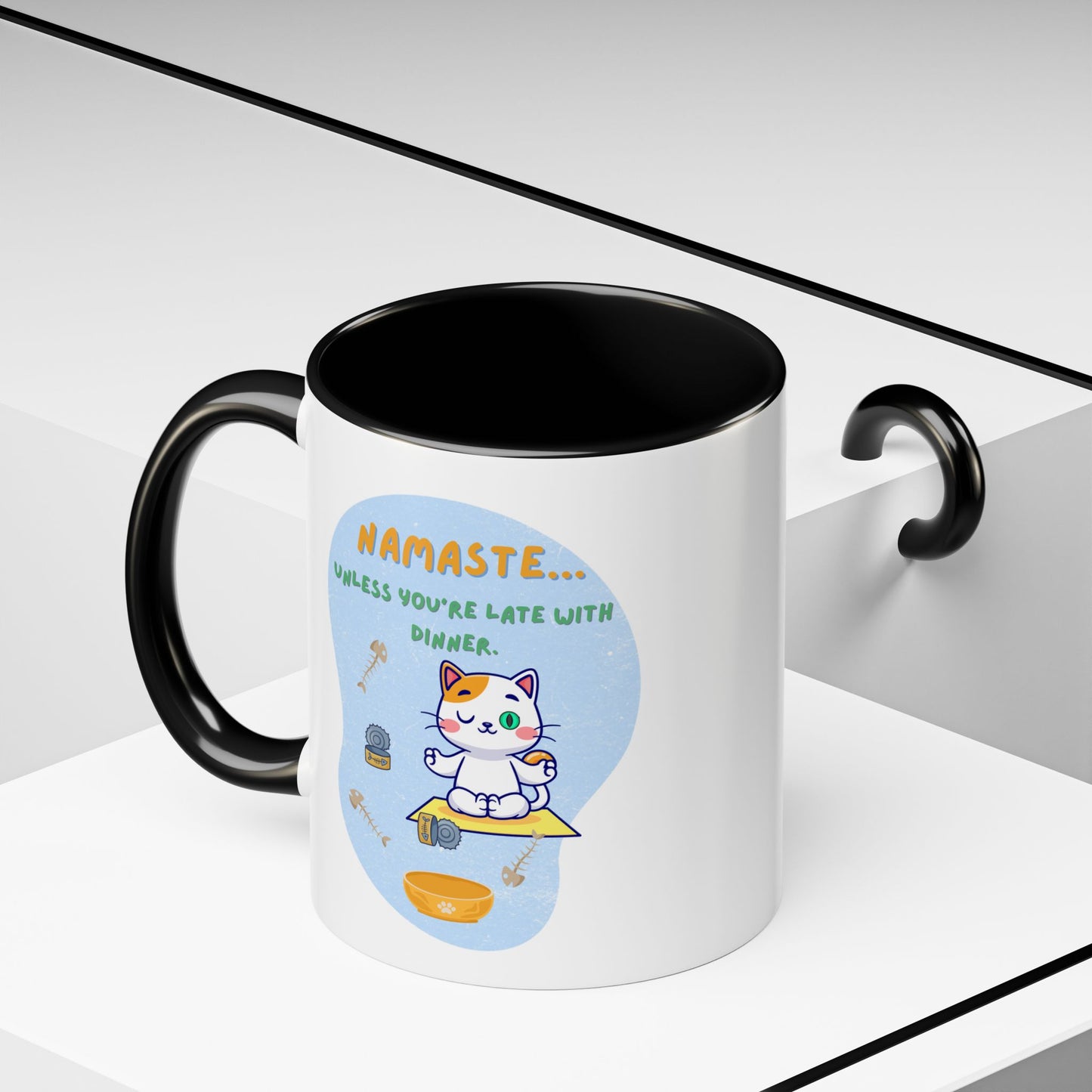 Namaste Cat Accent Coffee Mug | Cute Cat Mug, Coffee Cup Gift, Yoga Lover's Mug, Cat Lover Gift, Stylish Drinkware