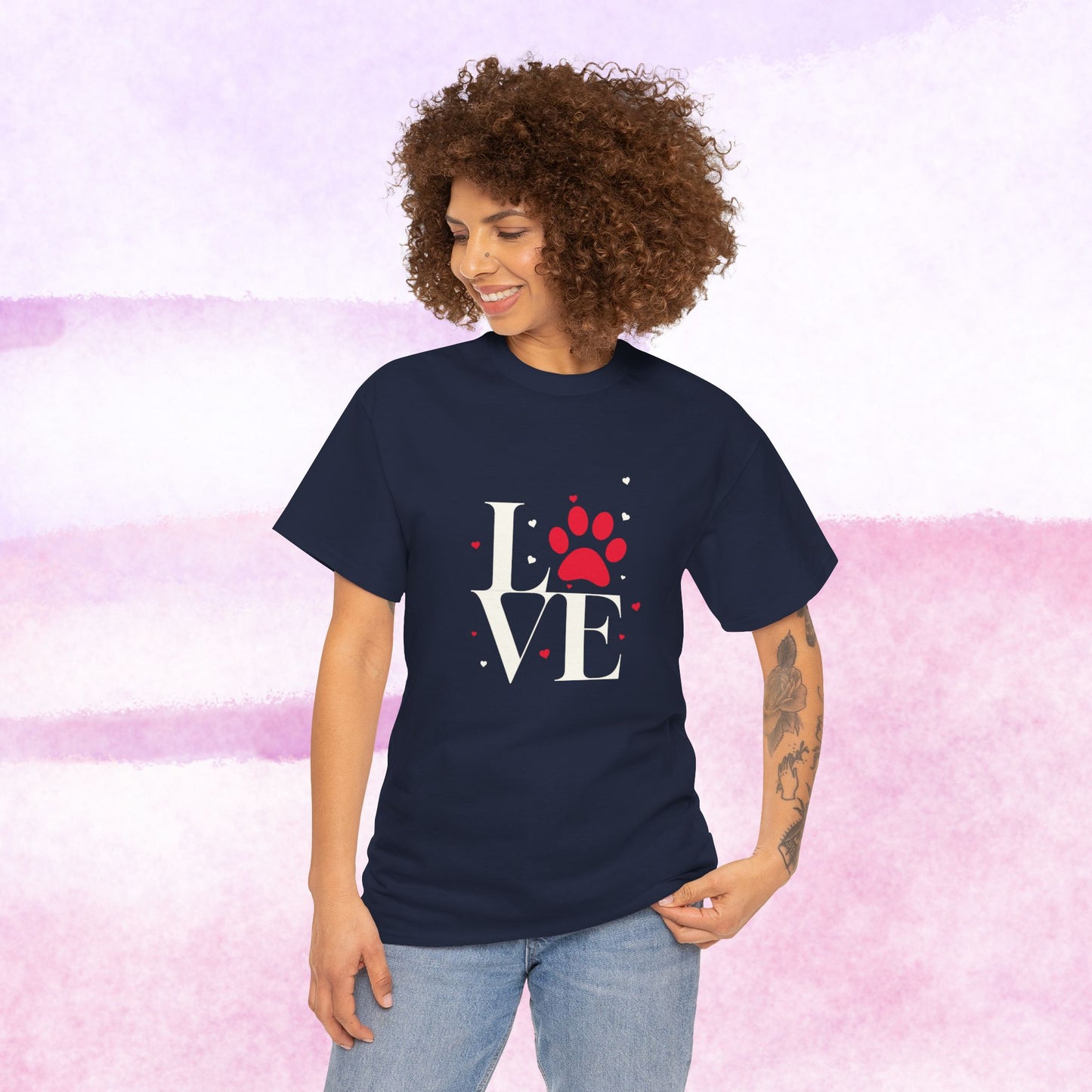 Love Paw T-Shirt — Cute Red Paw Print "LOVE" Graphic Tee for Pet Lovers