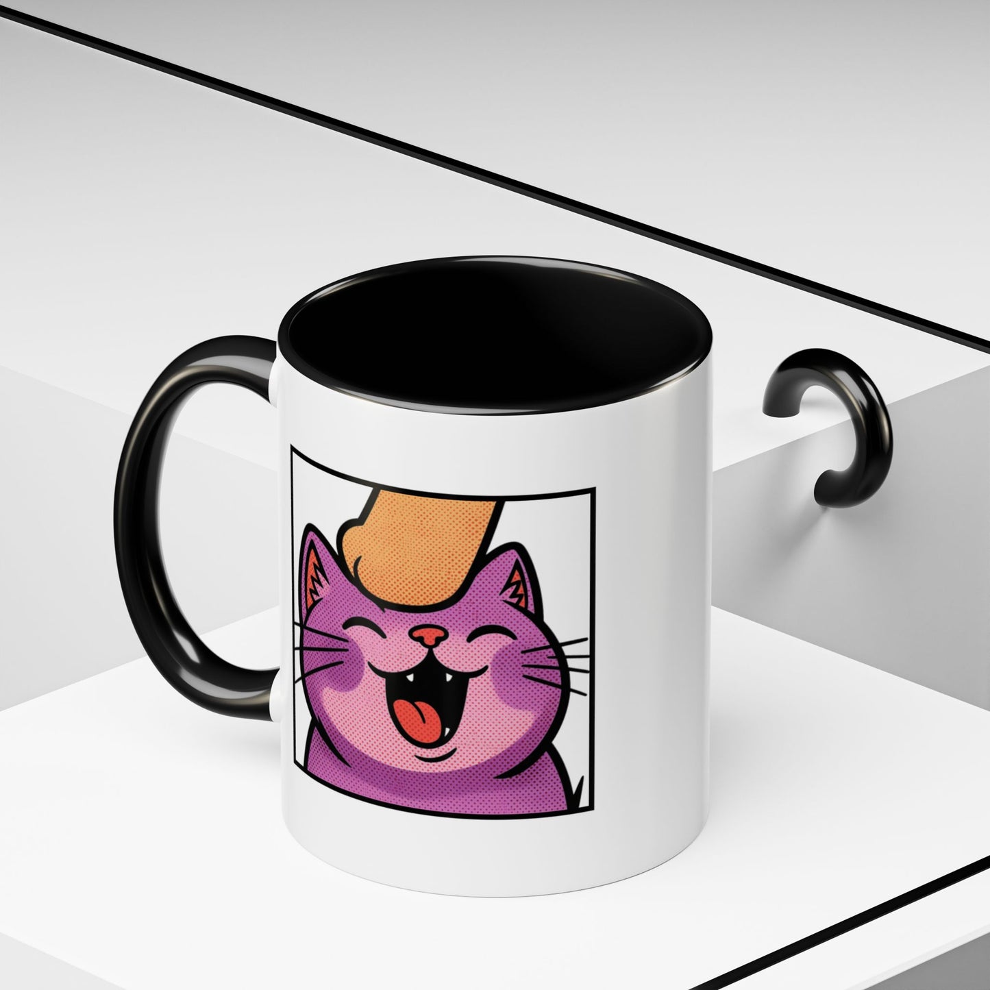 Pet Me, Purrfectly Happy Twitch Emote Cat Accent Coffee Mug – Cute Smiling Cat Illustration (11/15oz)