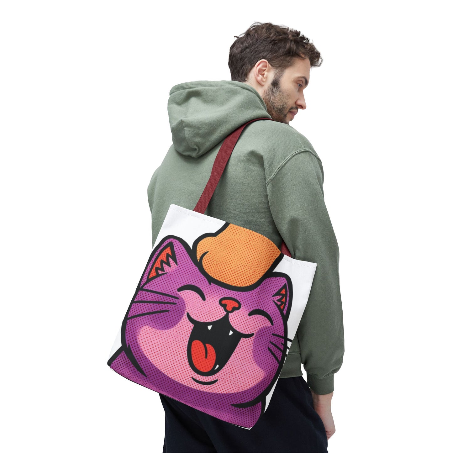 Happy Purple Cat Tote Bag — Cute Kawaii Cat Face AOP Tote