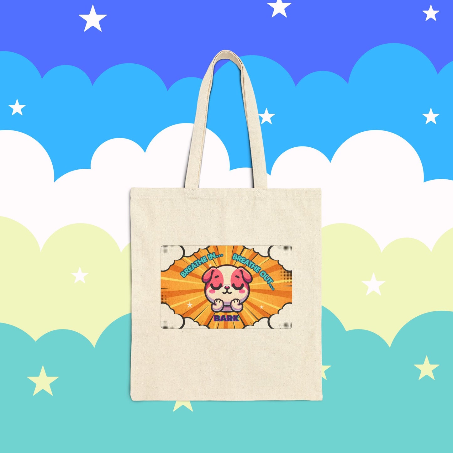 Pink Bulldog 'Breath In... Breath Out... Bark' Canvas Tote