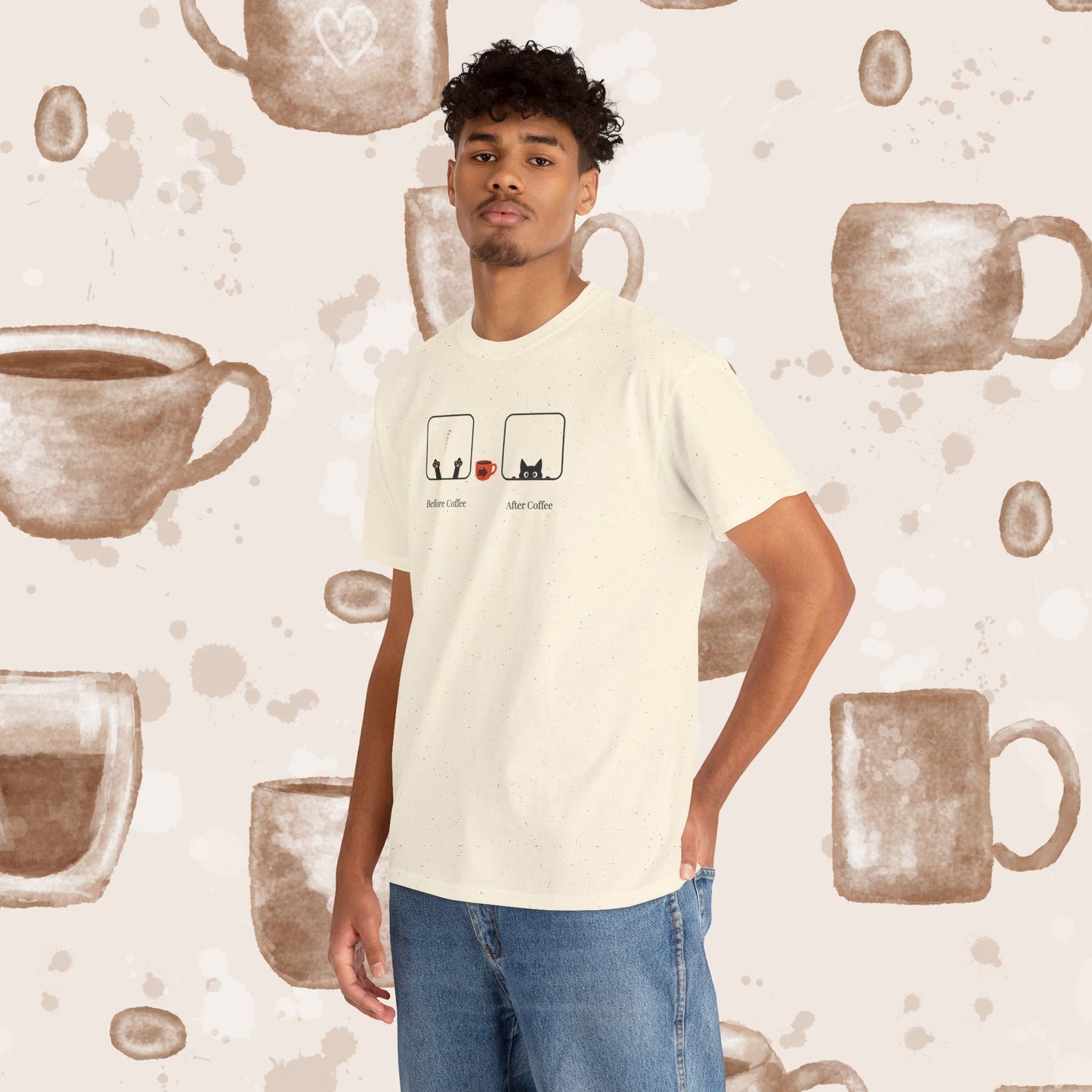 Before Coffee / After - Minimalist Coffee Cat Lover Graphic Tee