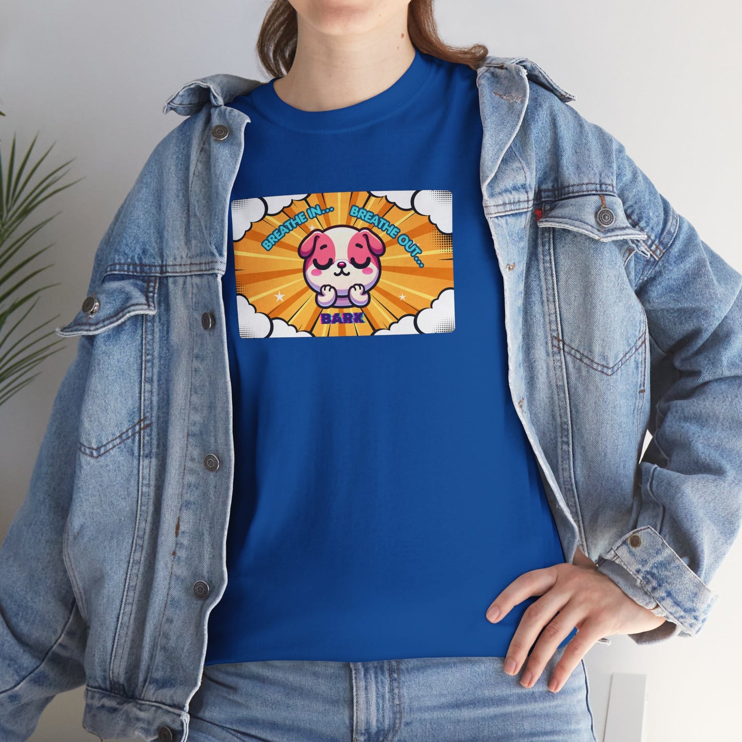 Stay Calm Pink Bulldog T-Shirt — "Breath in, Breath out, Bark" Funny Tee