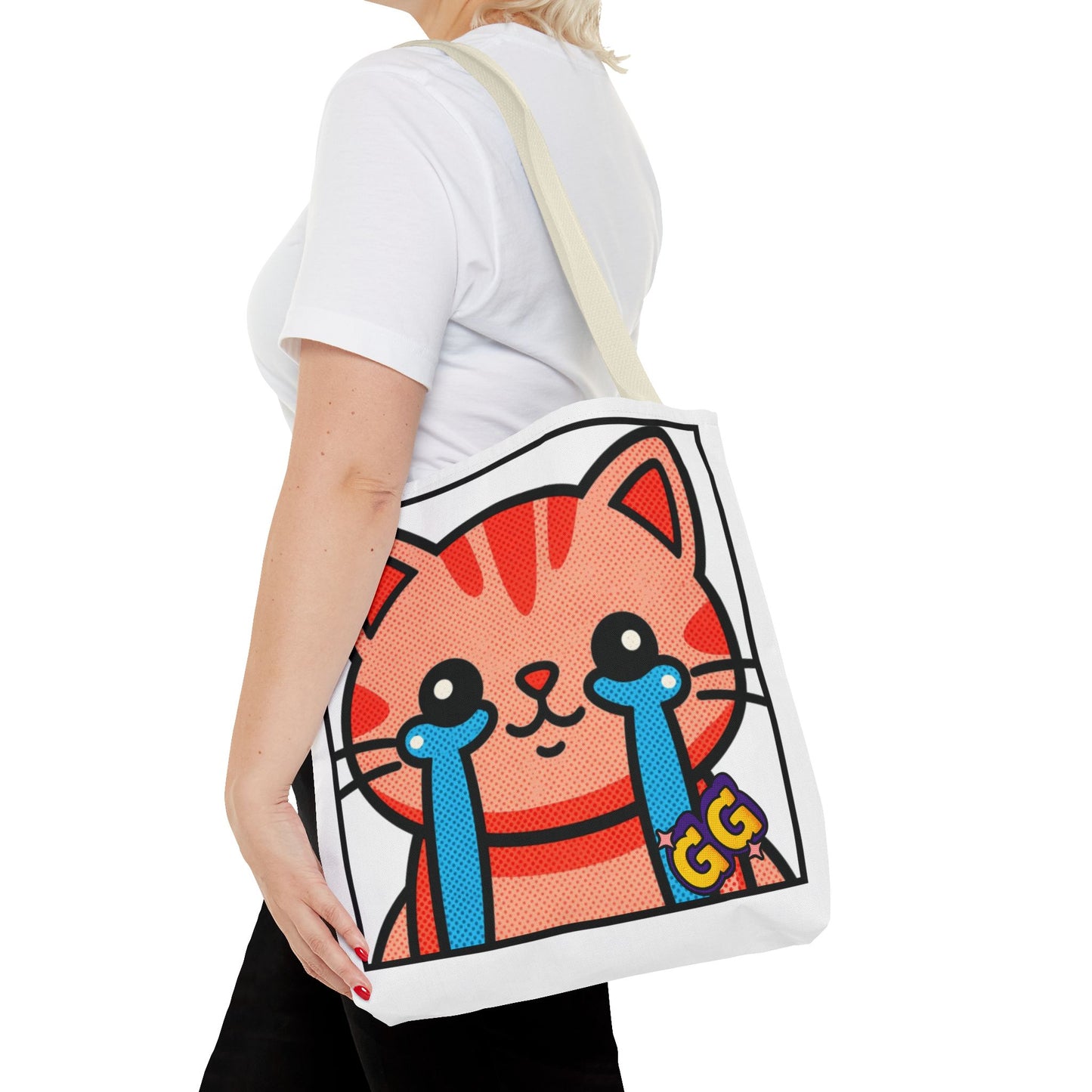 Good Game Tears of Joy - Cute Crying Cat Tote Bag – Kawaii Pop Art Cat Emote GG