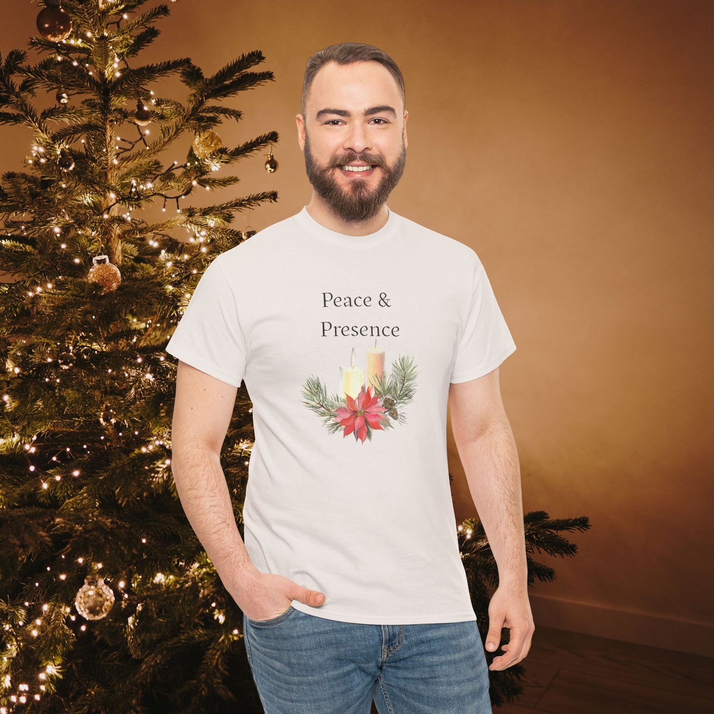 Peace & Presence Cozy Tee — Holiday Floral Christmas T‑Shirt, Cozy Christmas Aesthetic