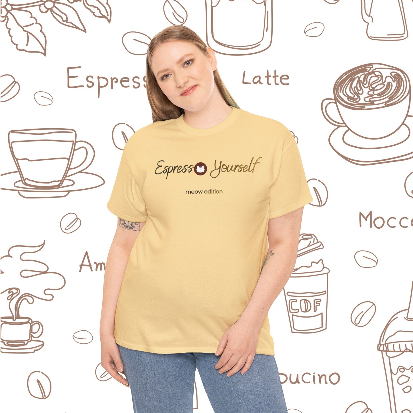 "Espresso Yourself Meow Edition" Coffee Cat T-Shirt — Minimalist Tee, Baristas Gift, Espresso Lovers