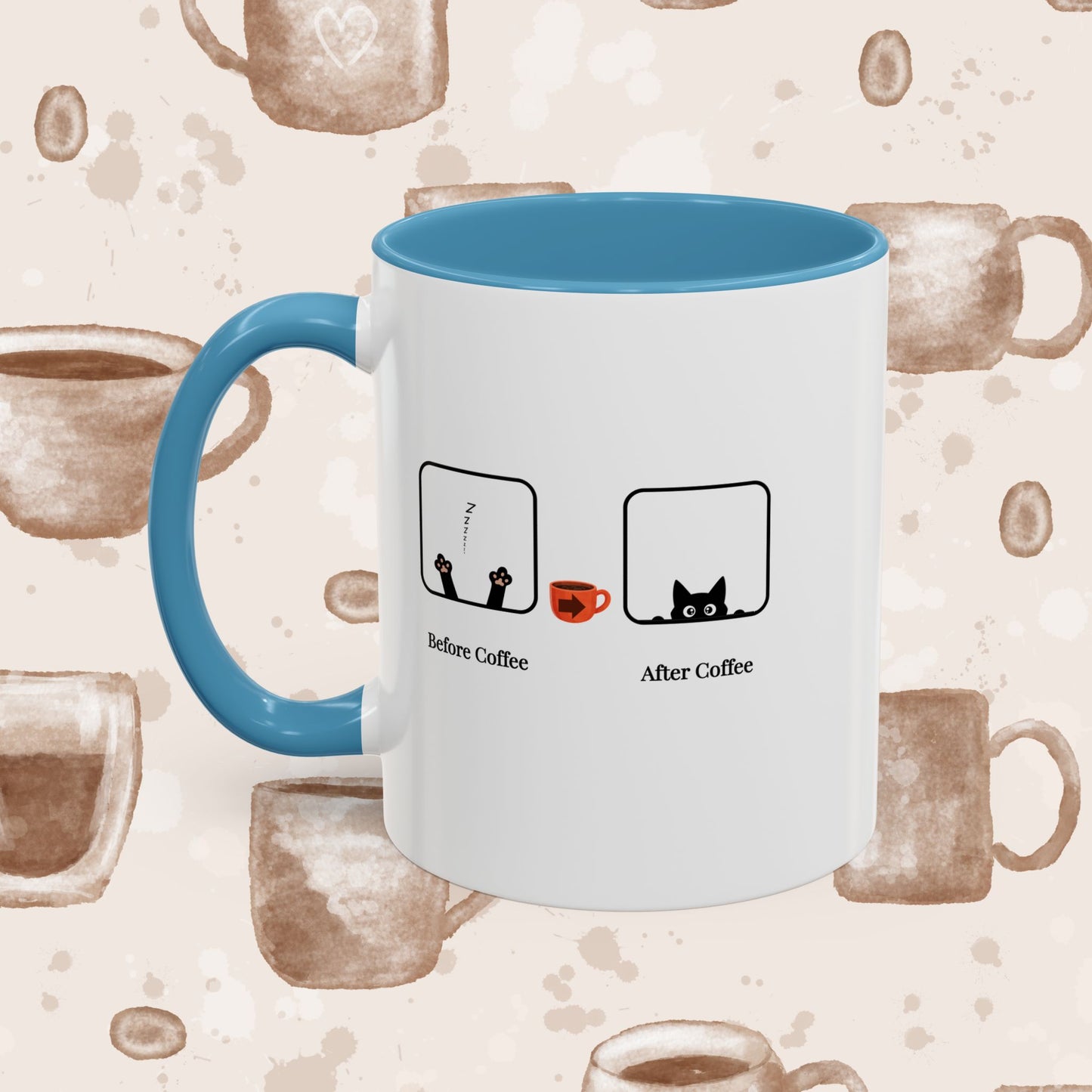 Coffee Mug — "Before Coffee / After Coffee" Cat Accent Mug (11/15oz)