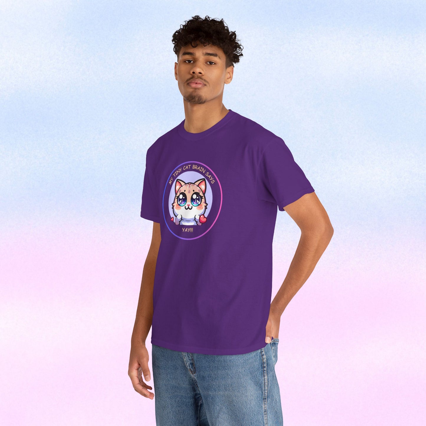 Kawaii Cat Mood Emote Tee — "My Tiny Cat Brain Says, Yay!"