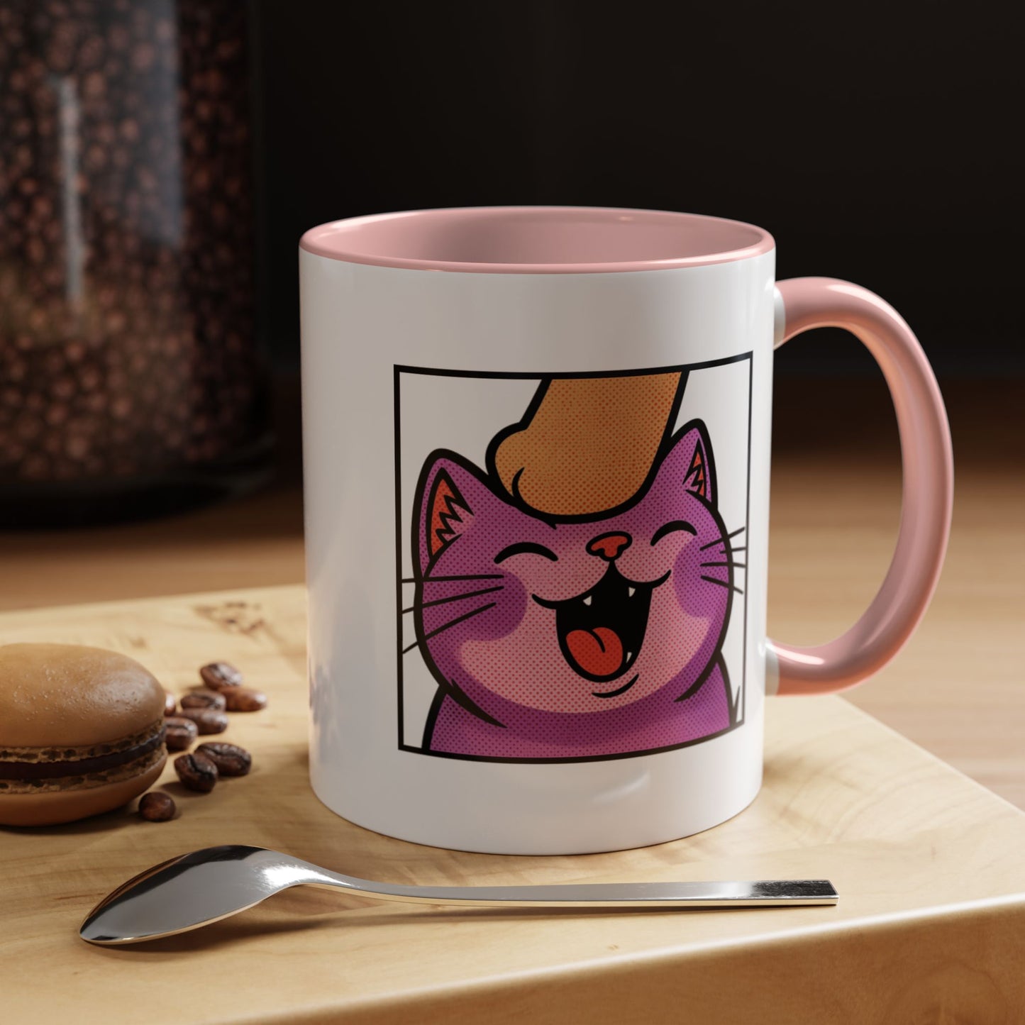 Pet Me, Purrfectly Happy Twitch Emote Cat Accent Coffee Mug – Cute Smiling Cat Illustration (11/15oz)