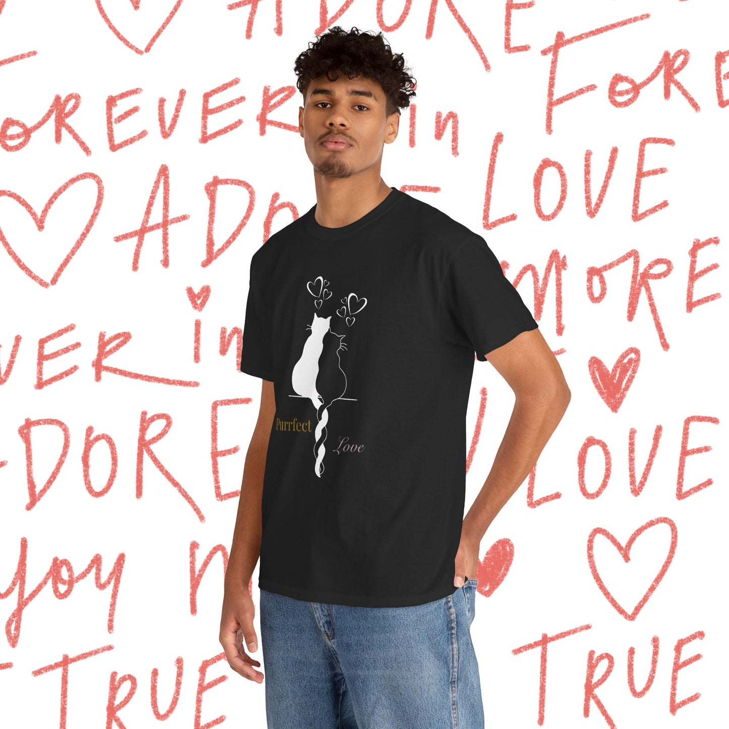 Cat Couple T‑Shirt — "Purrfect Love" Romantic Cat Graphic Tee