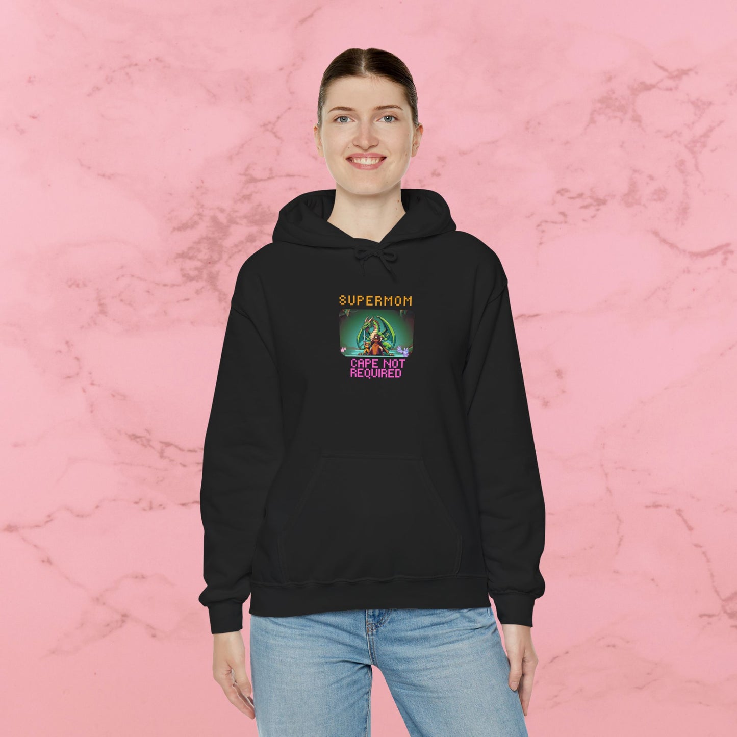Supermom Hoodie – "Cape Not Required" Retro Neon Mom Hoodie