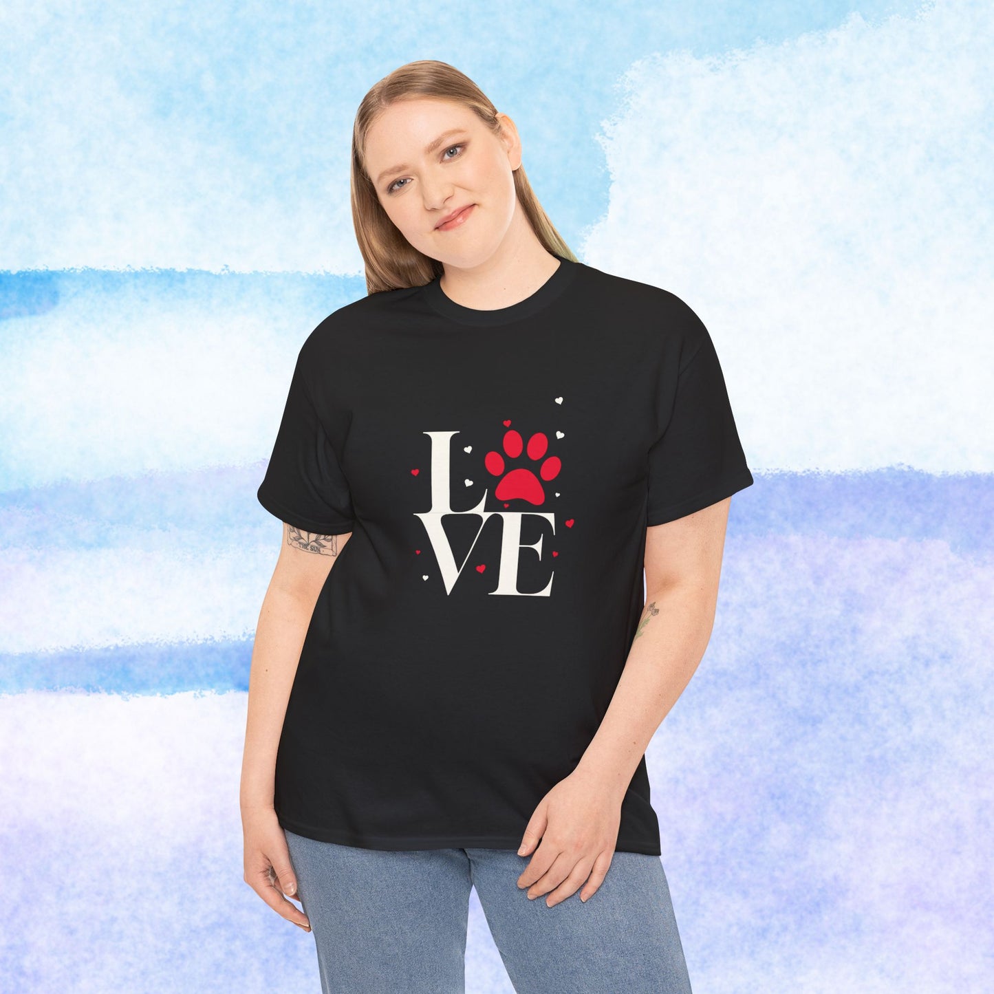Love Paw T-Shirt — Cute Red Paw Print "LOVE" Graphic Tee for Pet Lovers