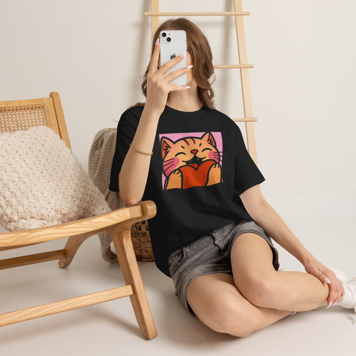 Cute Cat Holding Heart T‑Shirt — Cute Kitty Love Graphic Tee