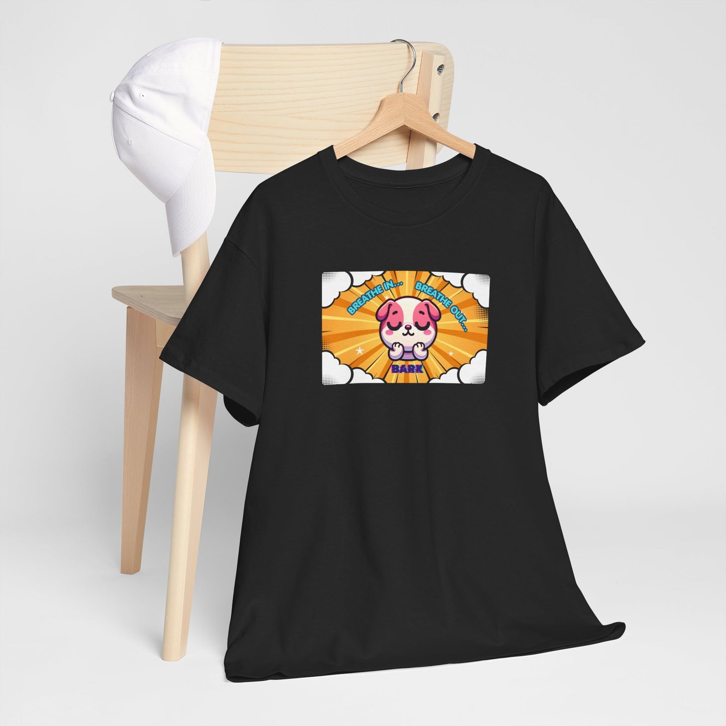 Stay Calm Pink Bulldog T-Shirt — "Breath in, Breath out, Bark" Funny Tee