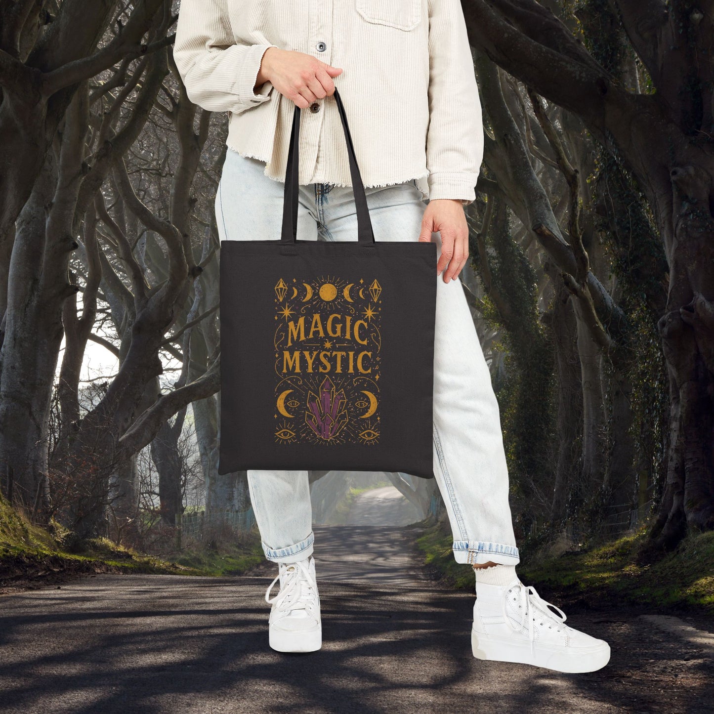 Mystical Magic Cotton Canvas Tote Bag - Witchy/Occult Aesthetic - Perfect for Halloween, Eco-Friendly, Gift for Witches, Market Bag, Shopping Tote, Witchy Vibes