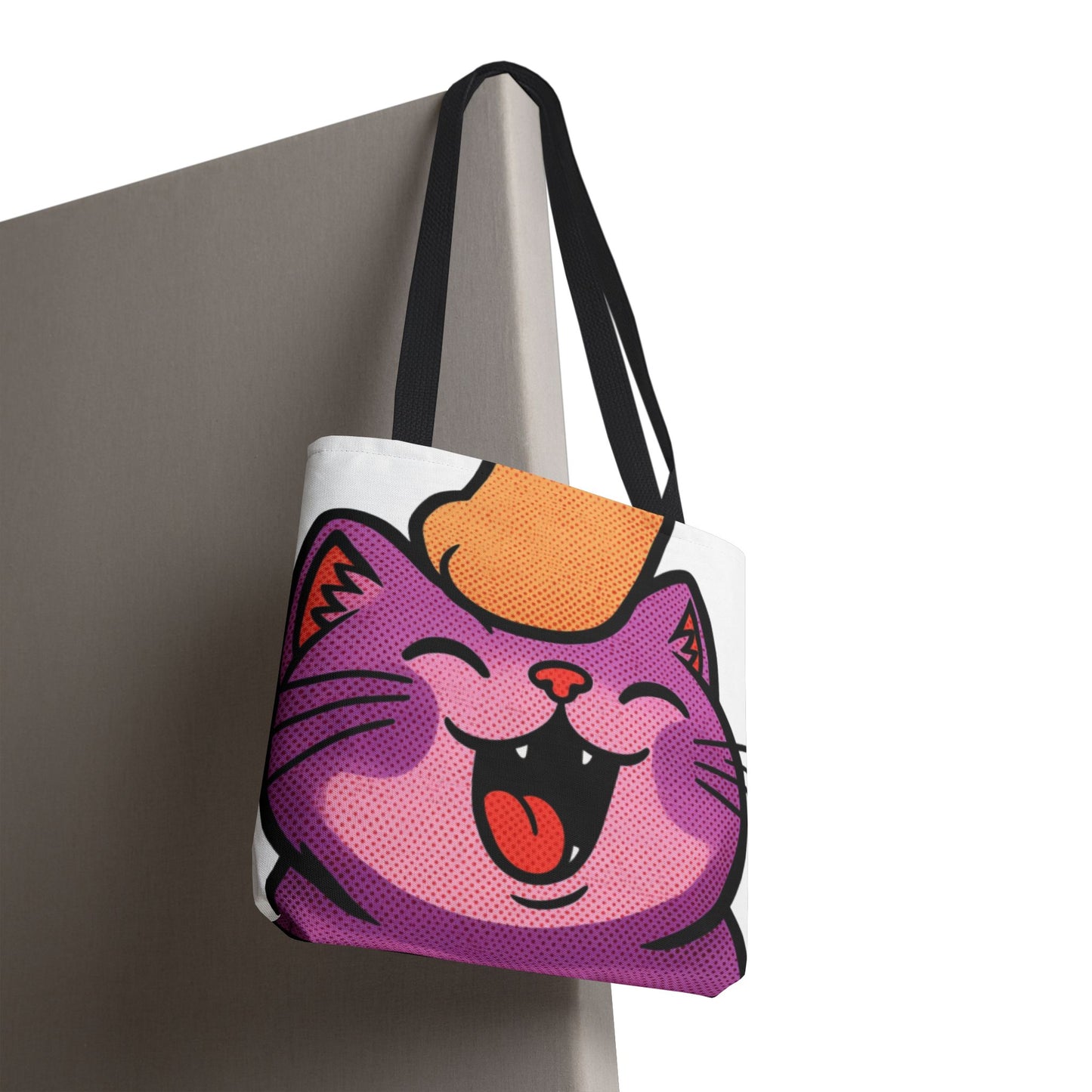 Happy Purple Cat Tote Bag — Cute Kawaii Cat Face AOP Tote
