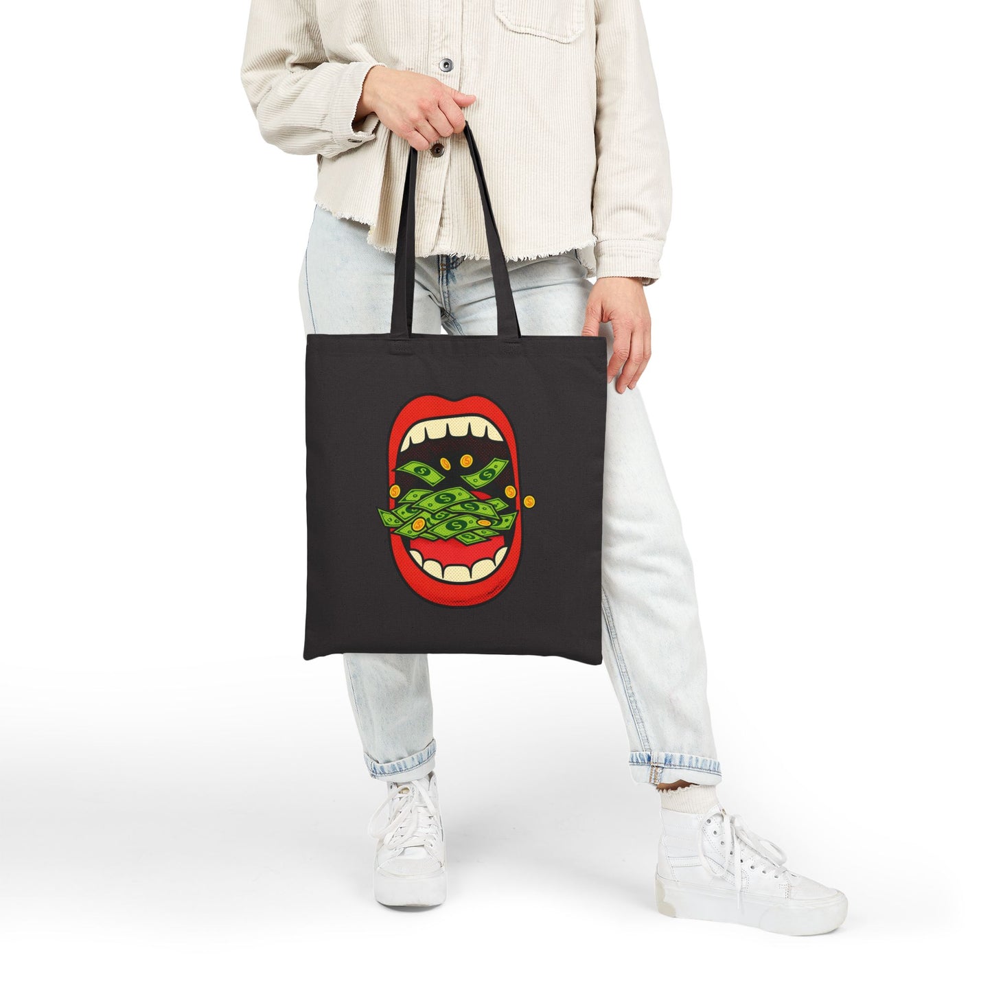 Eating Prosperity - Pop Art Money Mouth Graphic - Canvas Tote