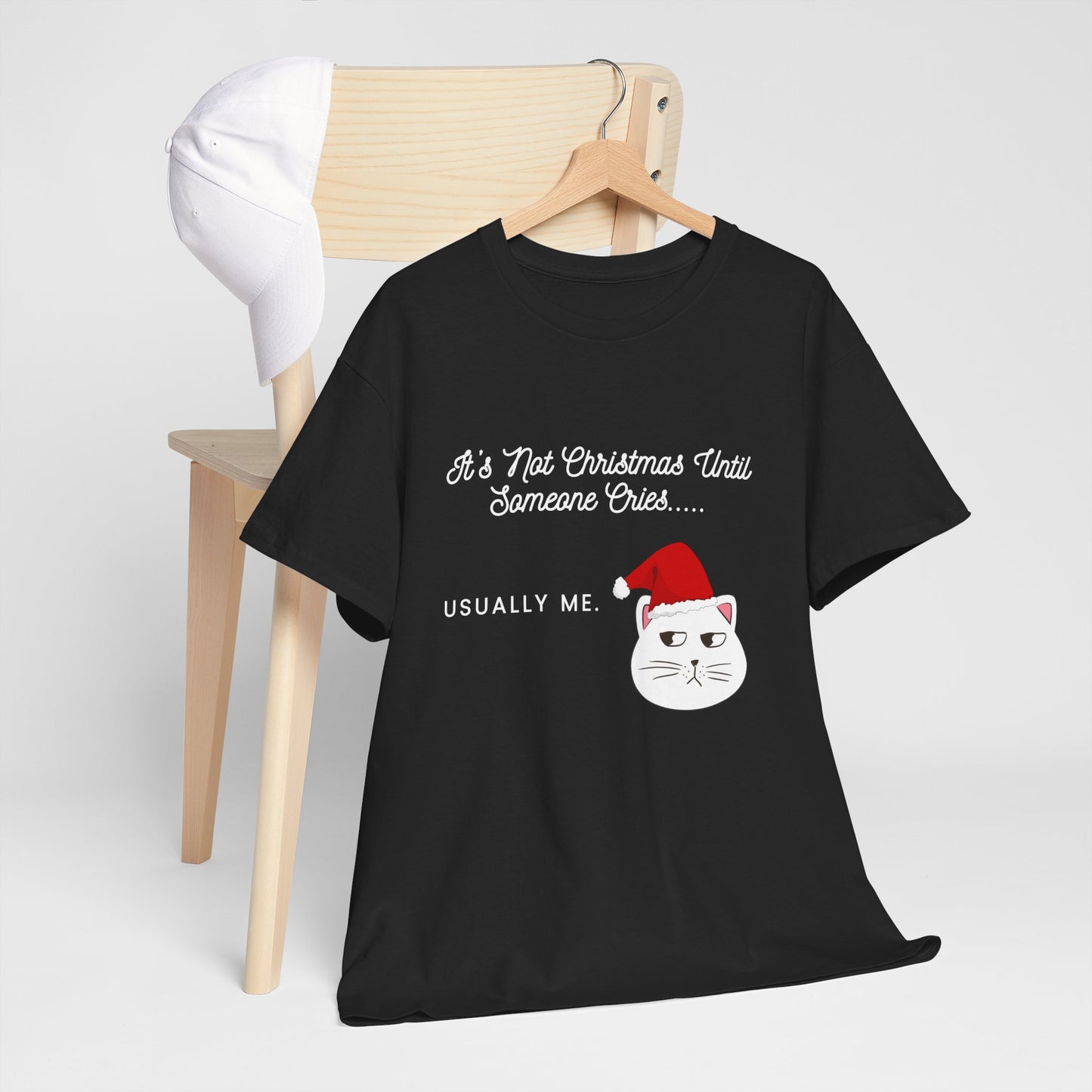 Grumpy Santa Cat Christmas Tee — "It's Not Christmas Until Someone Cries... Usually Me."