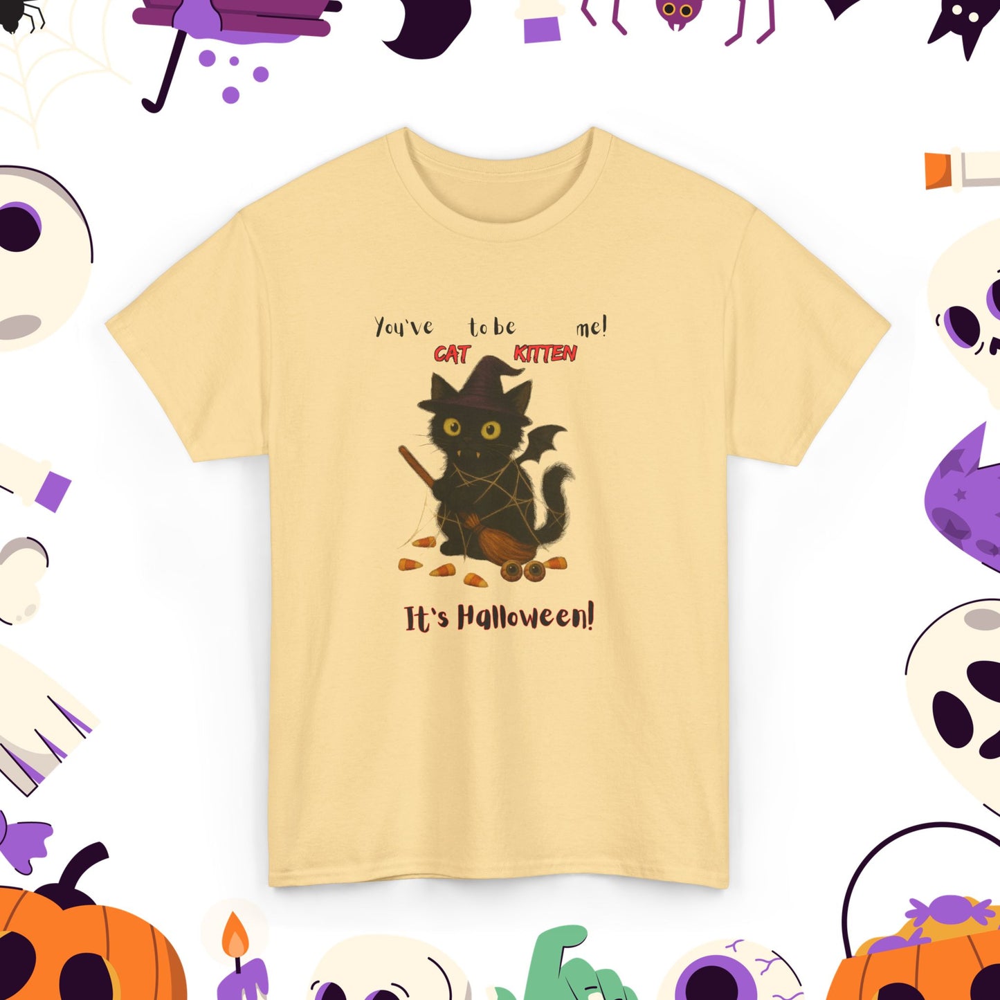You've Cat to be Kitten me! Halloween Cat T-Shirt, Cozy Graphic Tee, Unisex Cotton Tee, Spooky Season Apparel, Gift for Cat Lovers, Halloween Costume Top