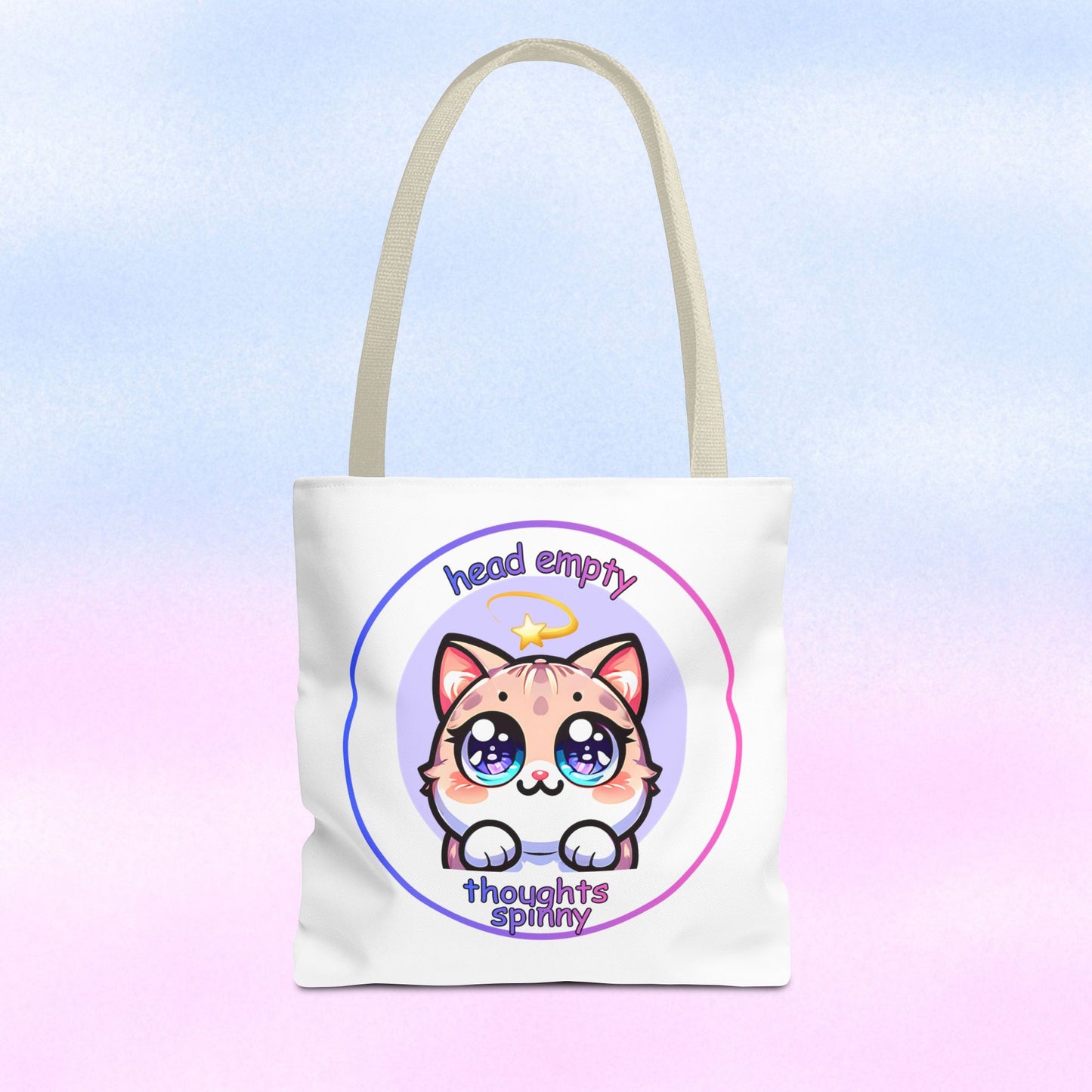 Cute Kawaii Dizzy Cat Tote Bag — "head empty. thoughts spinny."
