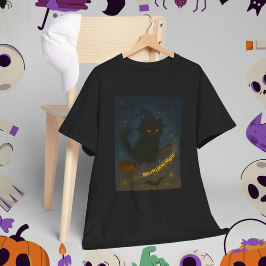 Meowgical Night - Halloween Cat Tee, Spooky Halloween Shirt, Unisex Graphic Tee, Witchy Cat Lover Gift, Cozy Night-In Top