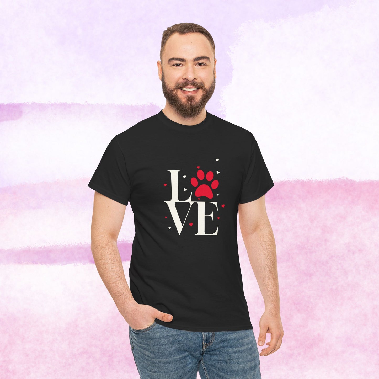 Love Paw T-Shirt — Cute Red Paw Print "LOVE" Graphic Tee for Pet Lovers