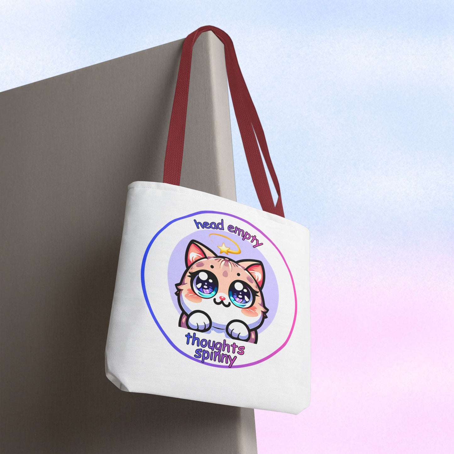 Cute Kawaii Dizzy Cat Tote Bag — "head empty. thoughts spinny."