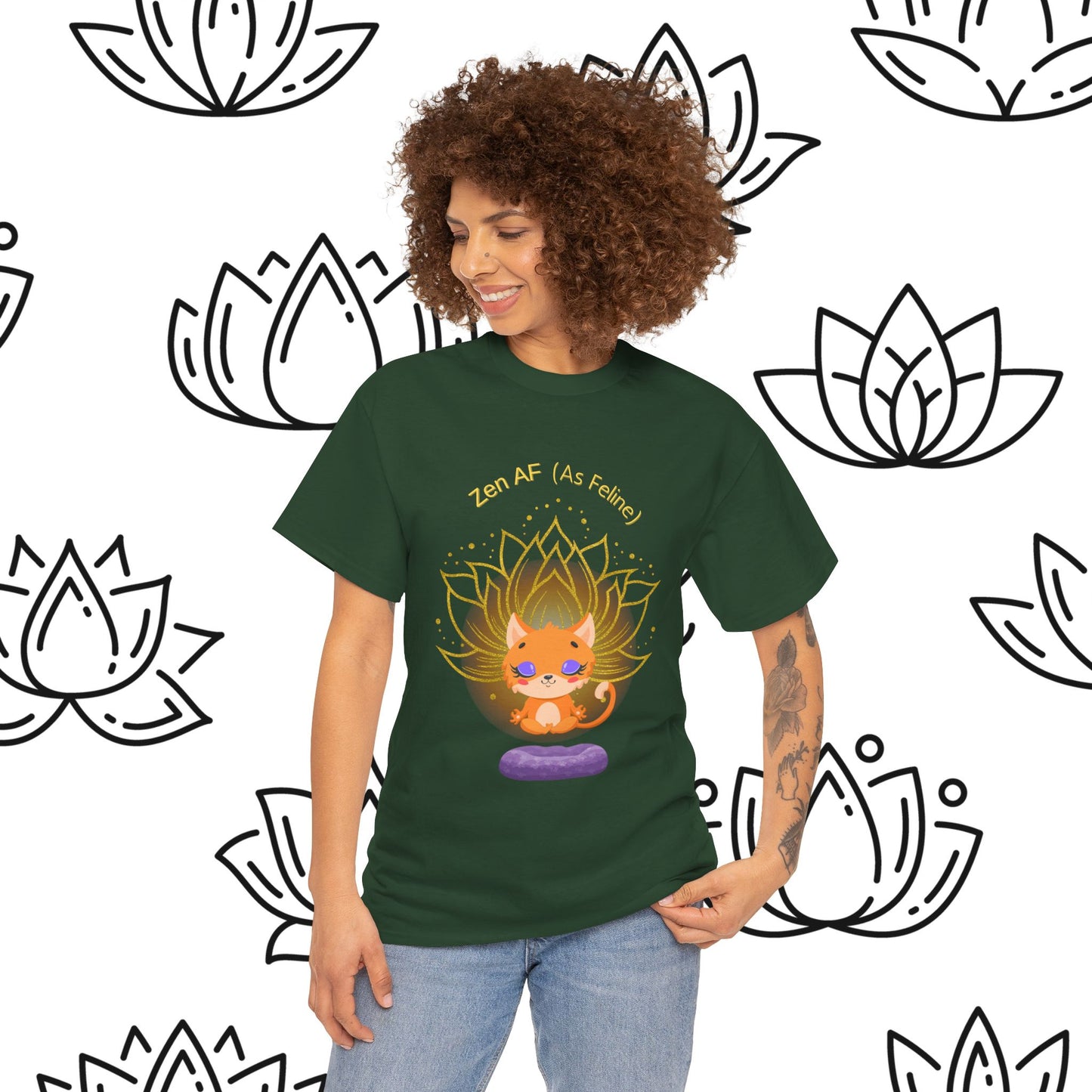 Zen AF (As Feline) Unisex Heavy Cotton Tee, Meditation Shirt, Cat Lover Gift, Spiritual Clothing, Mindfulness Apparel