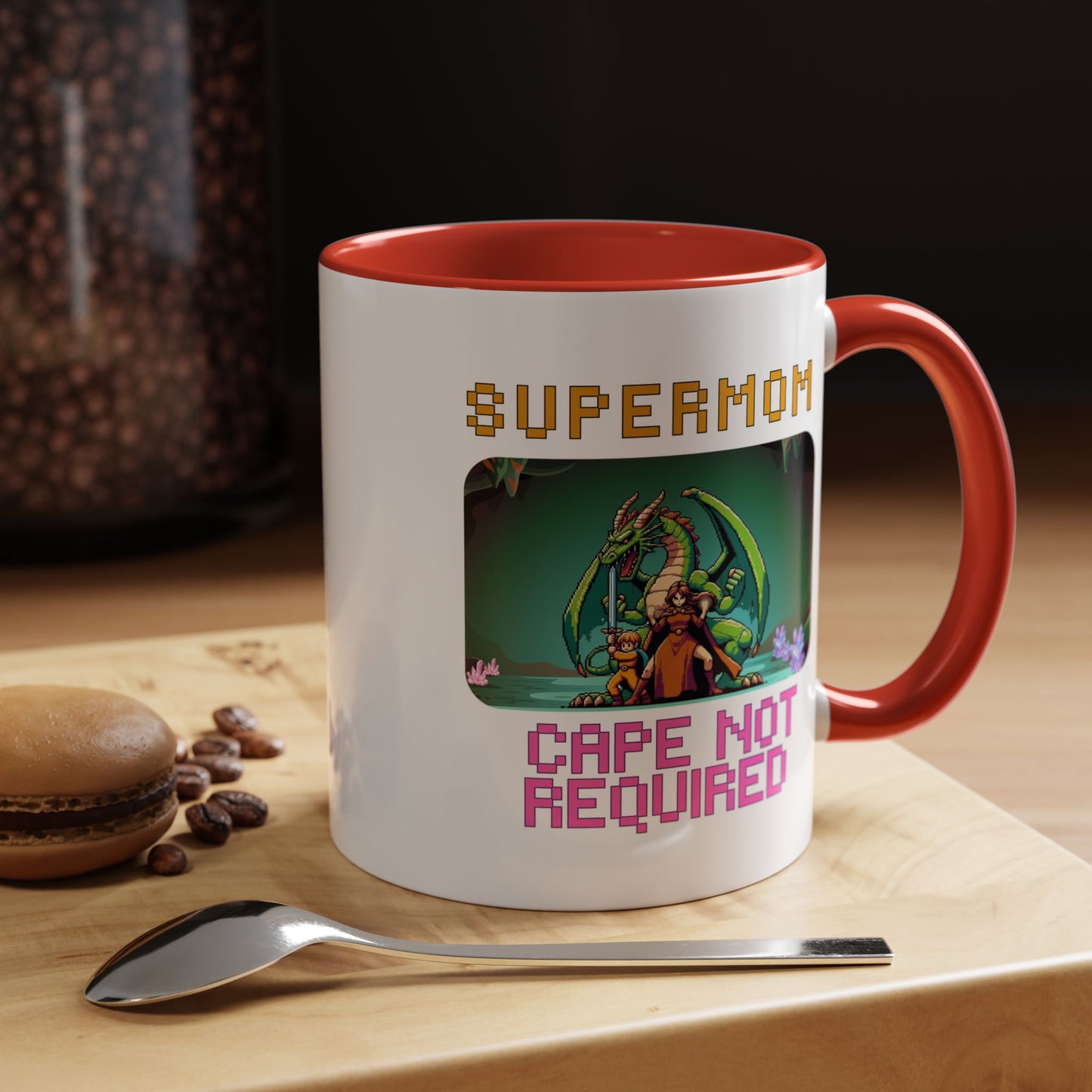 Dungeon Crawling Coffee Mug — "Supermom: Cape Not Required" Accent Mug (11/15oz)
