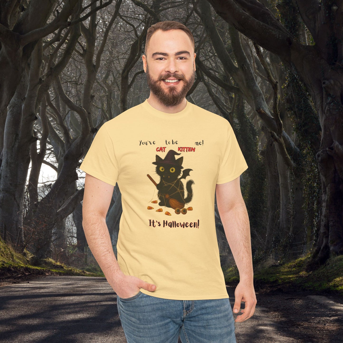 You've Cat to be Kitten me! Halloween Cat T-Shirt, Cozy Graphic Tee, Unisex Cotton Tee, Spooky Season Apparel, Gift for Cat Lovers, Halloween Costume Top
