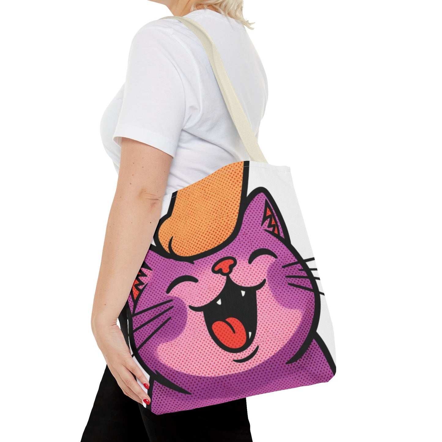 Happy Purple Cat Tote Bag — Cute Kawaii Cat Face AOP Tote