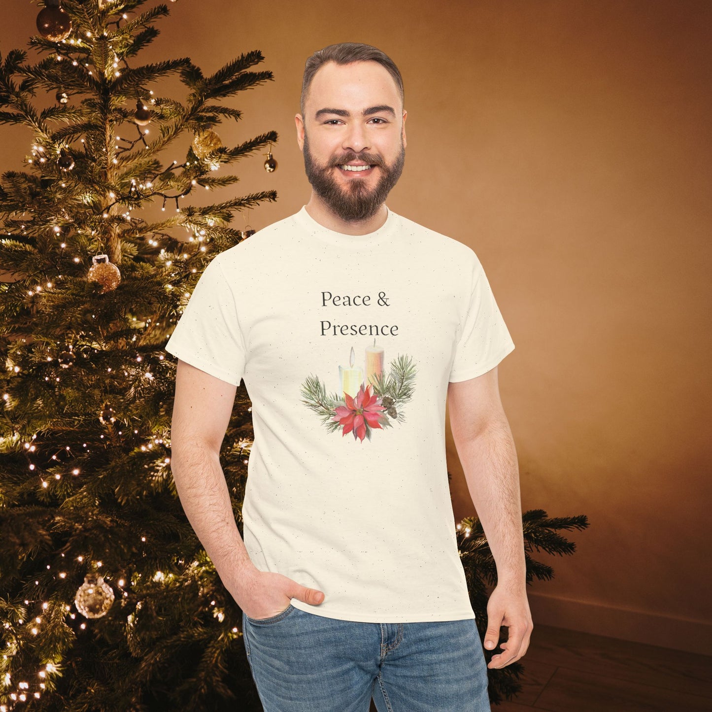 Peace & Presence Cozy Tee — Holiday Floral Christmas T‑Shirt, Cozy Christmas Aesthetic