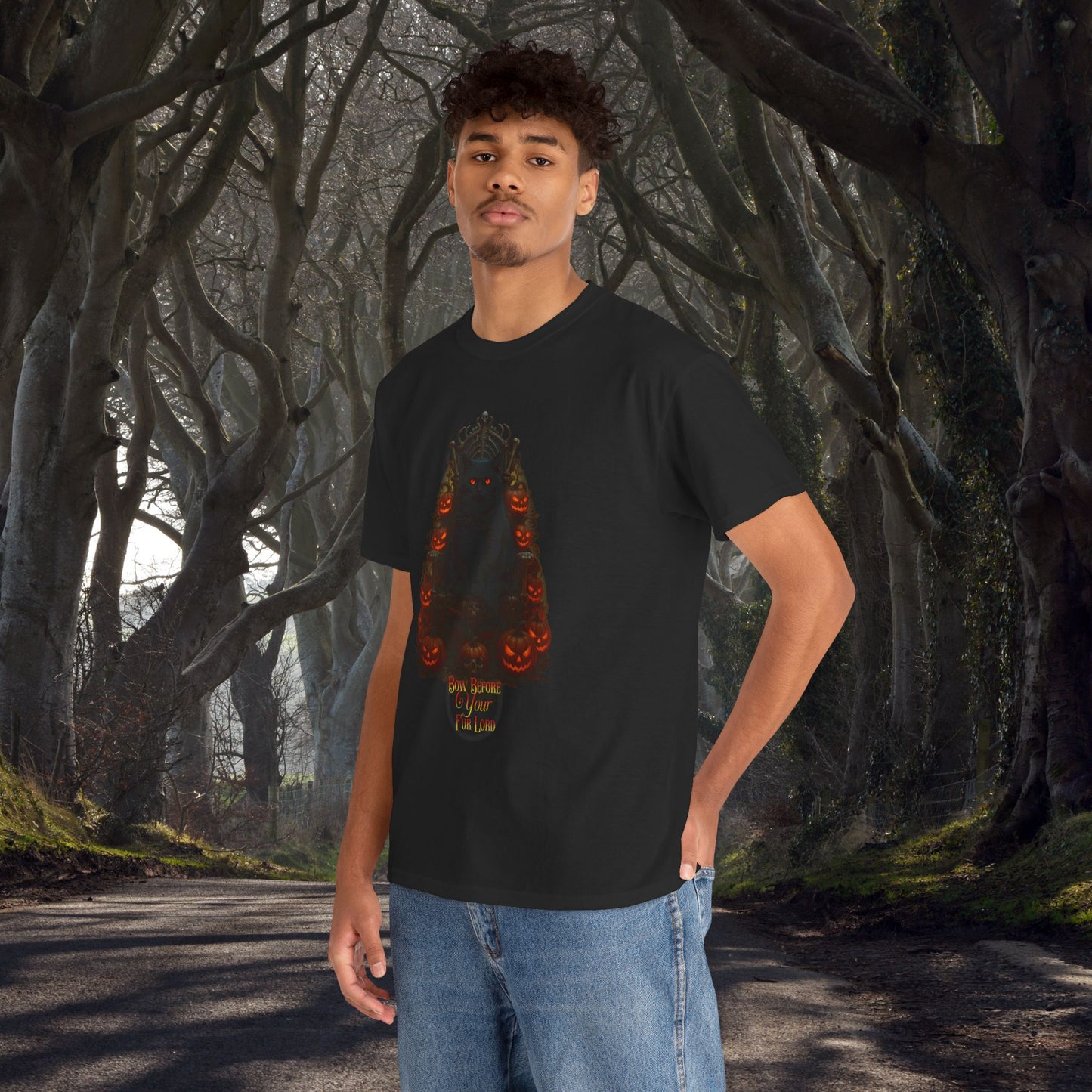 Bow Before Your Fur Lord - Spooky Autumn Tee, Witchy T-Shirt, Halloween Shirt, Festive Cotton Apparel, Unisex Graphic Tee