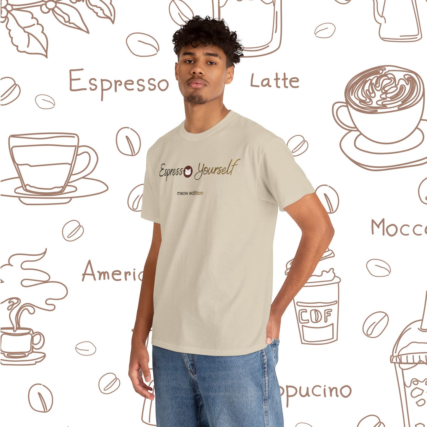 "Espresso Yourself Meow Edition" Coffee Cat T-Shirt — Minimalist Tee, Baristas Gift, Espresso Lovers
