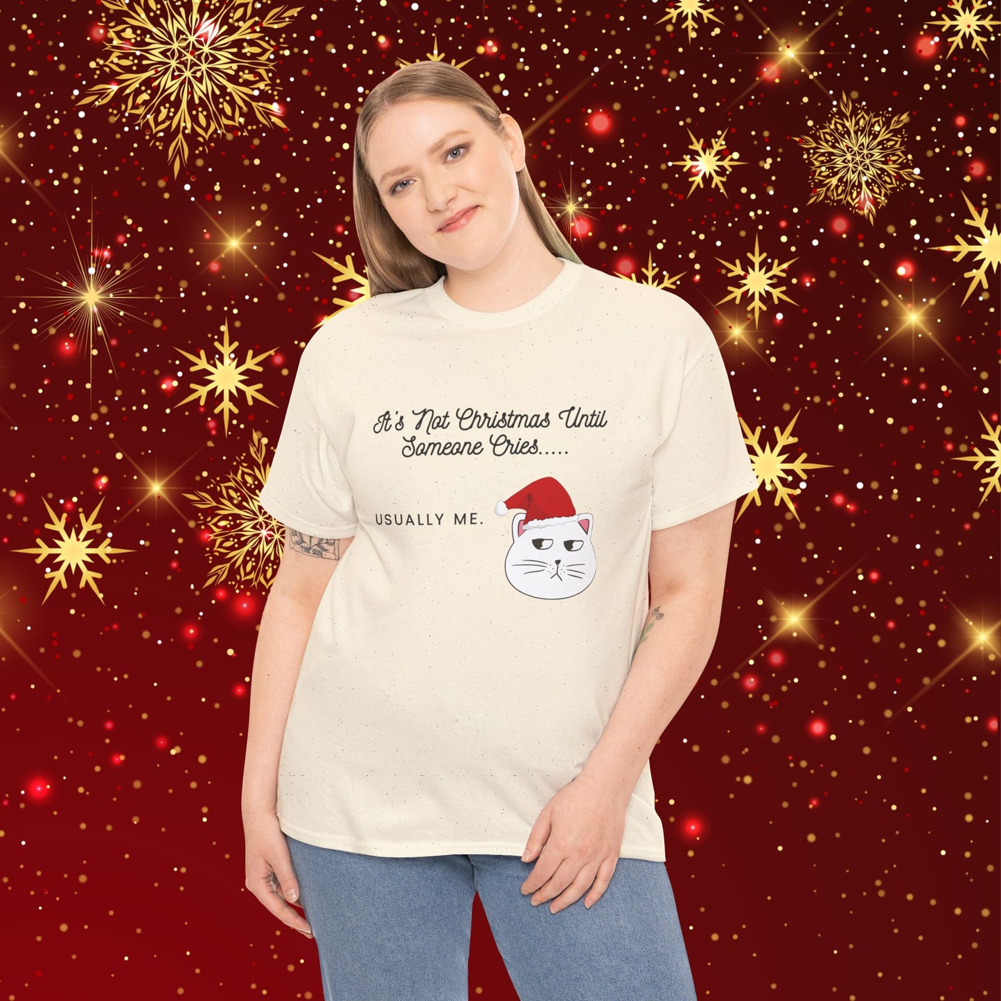 Grumpy Santa Cat Christmas Tee — "It's Not Christmas Until Someone Cries... Usually Me."