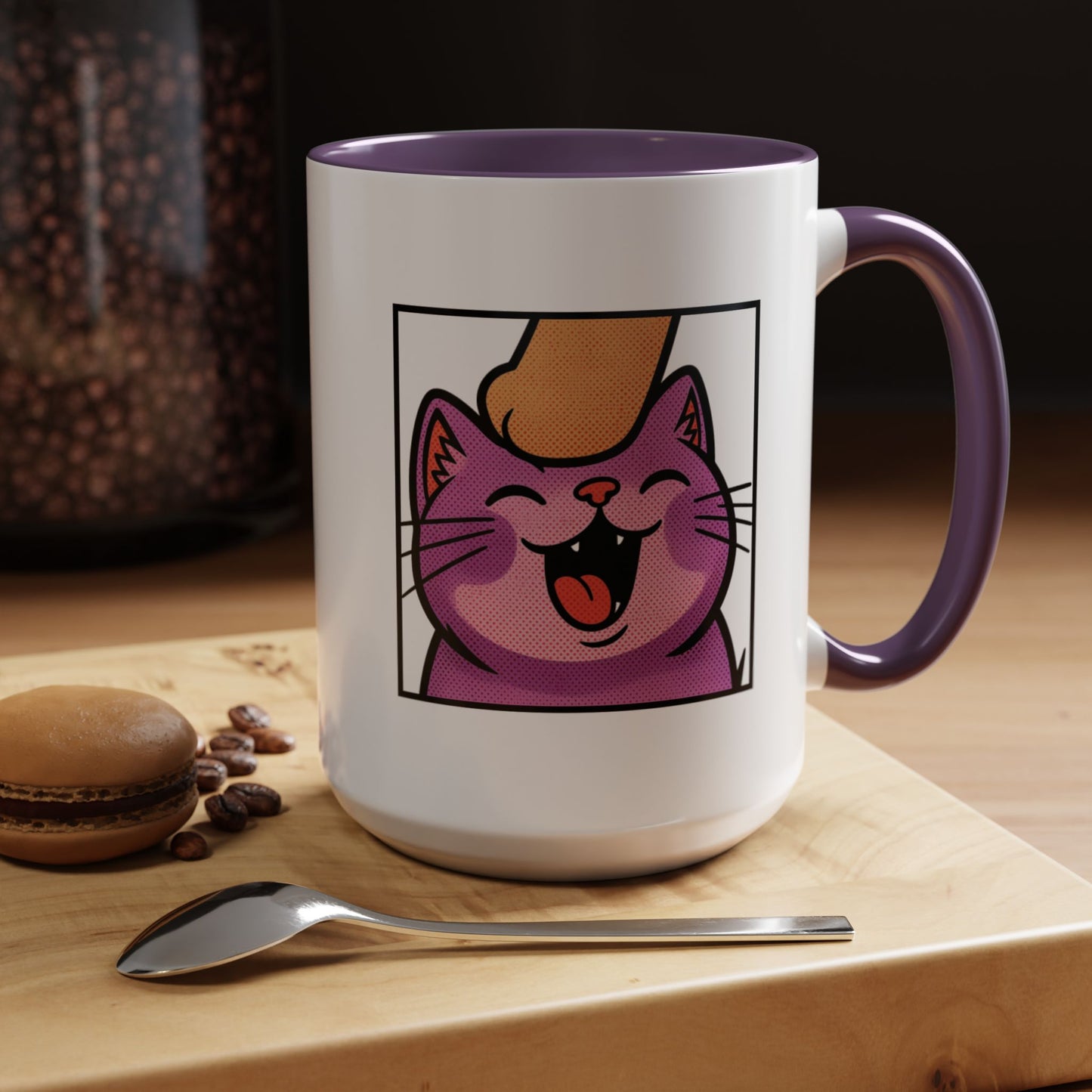 Pet Me, Purrfectly Happy Twitch Emote Cat Accent Coffee Mug – Cute Smiling Cat Illustration (11/15oz)
