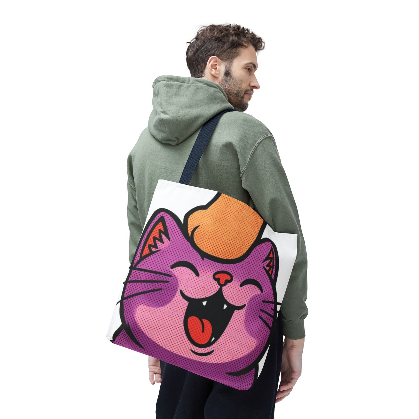Happy Purple Cat Tote Bag — Cute Kawaii Cat Face AOP Tote
