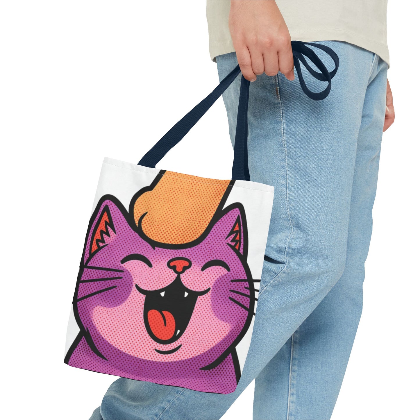 Happy Purple Cat Tote Bag — Cute Kawaii Cat Face AOP Tote