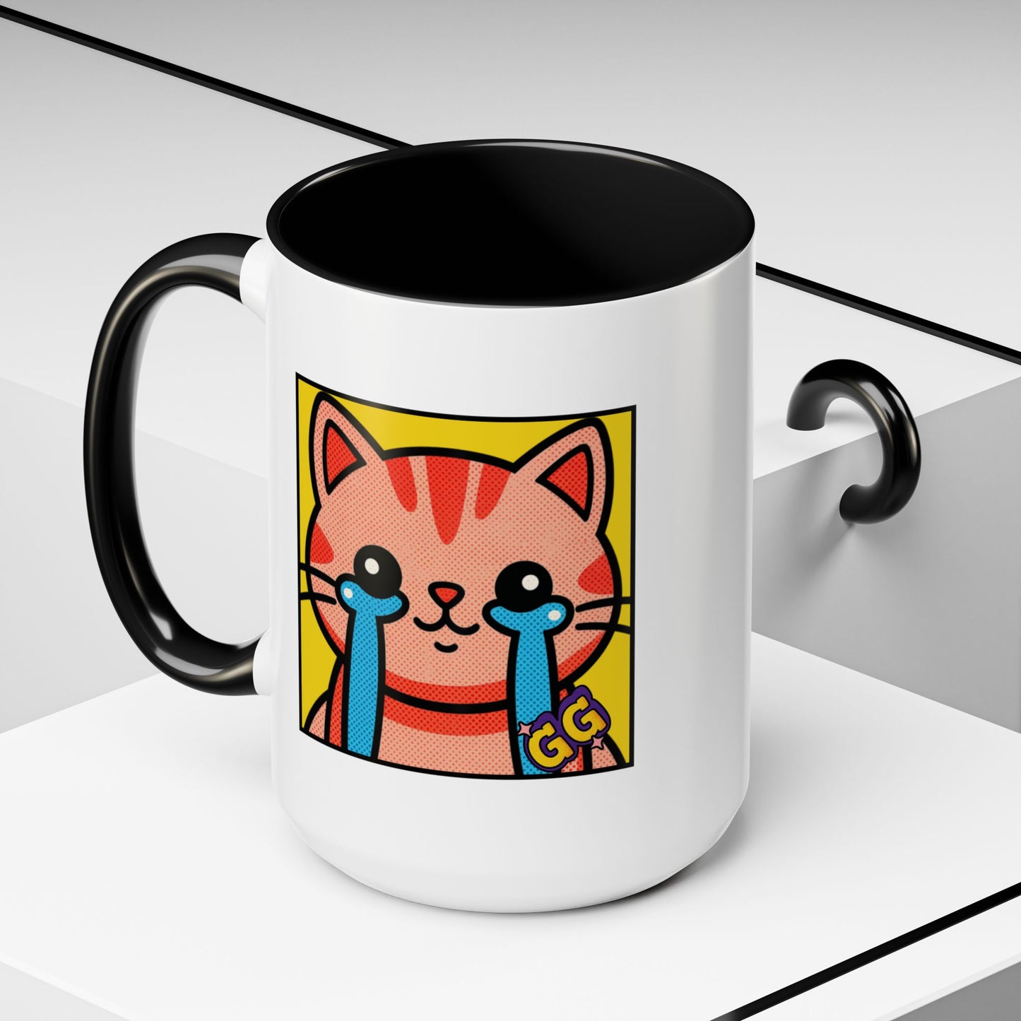 Good Game Tears of Joy - Cute Crying Cat Accent Coffee Mug (11/15oz) – Kawaii Pop Art Cat Emote GG