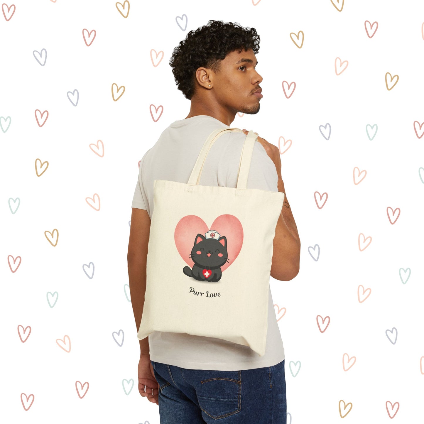 Nurse Cat Canvas Tote — "Purr Love" Valentine Cat Nurse