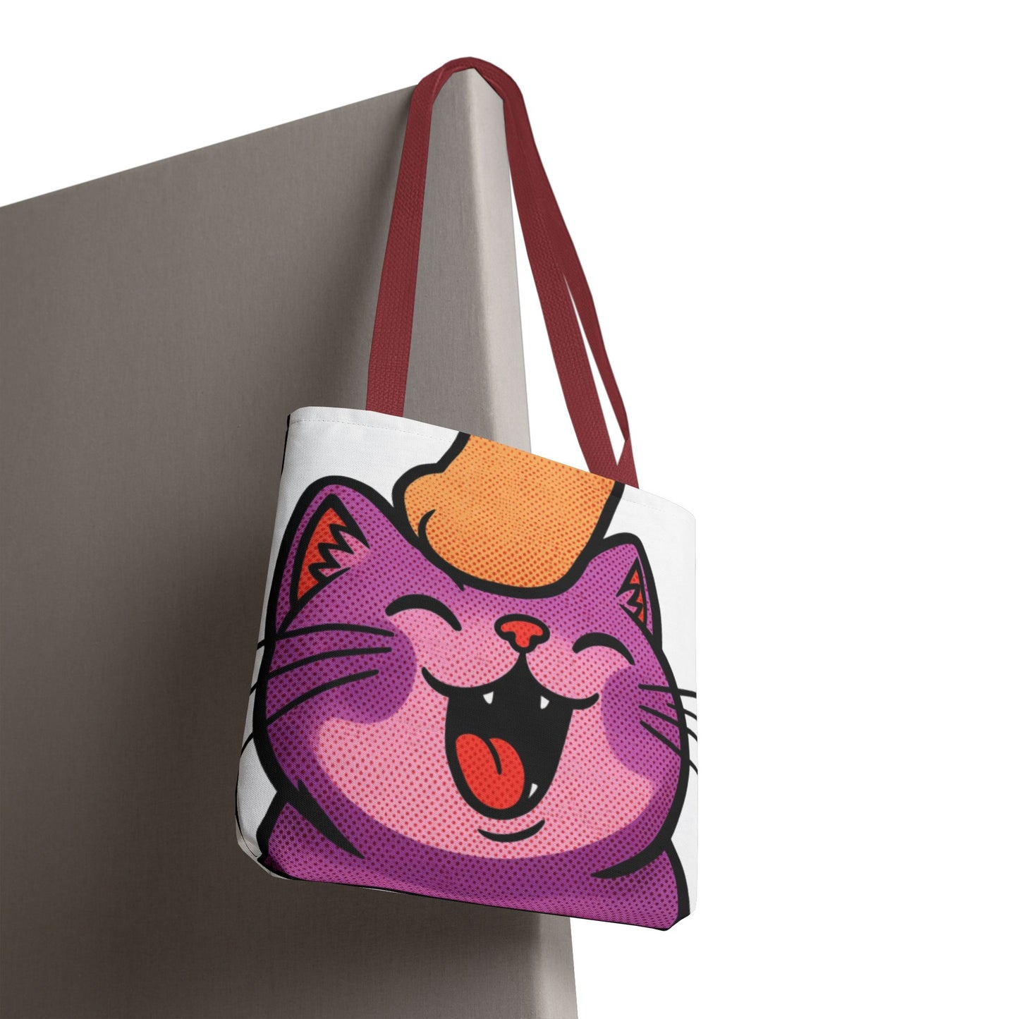Happy Purple Cat Tote Bag — Cute Kawaii Cat Face AOP Tote