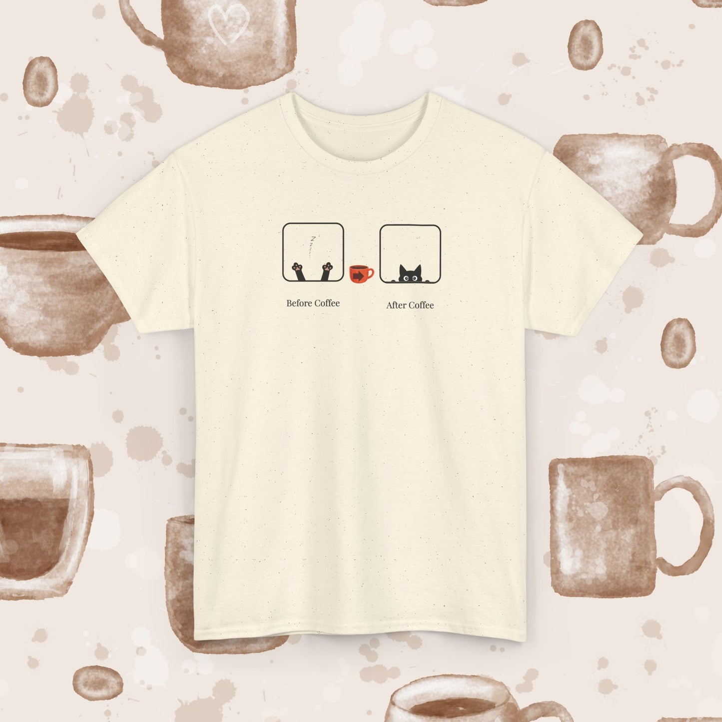 Before Coffee / After - Minimalist Coffee Cat Lover Graphic Tee