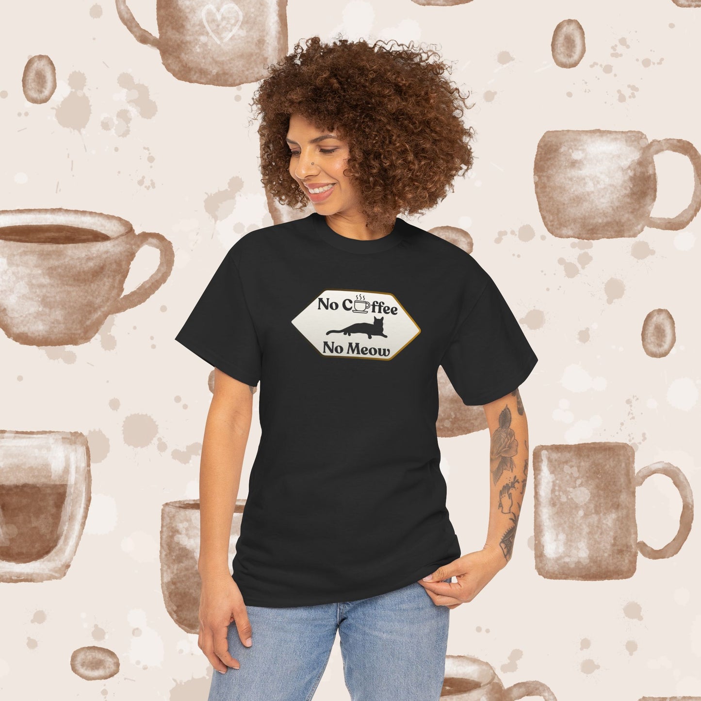 No Coffee No Meow T-Shirt — Sarcastic Coffee Cat Sign Tee, Funny Cat Lover Coffee Tee