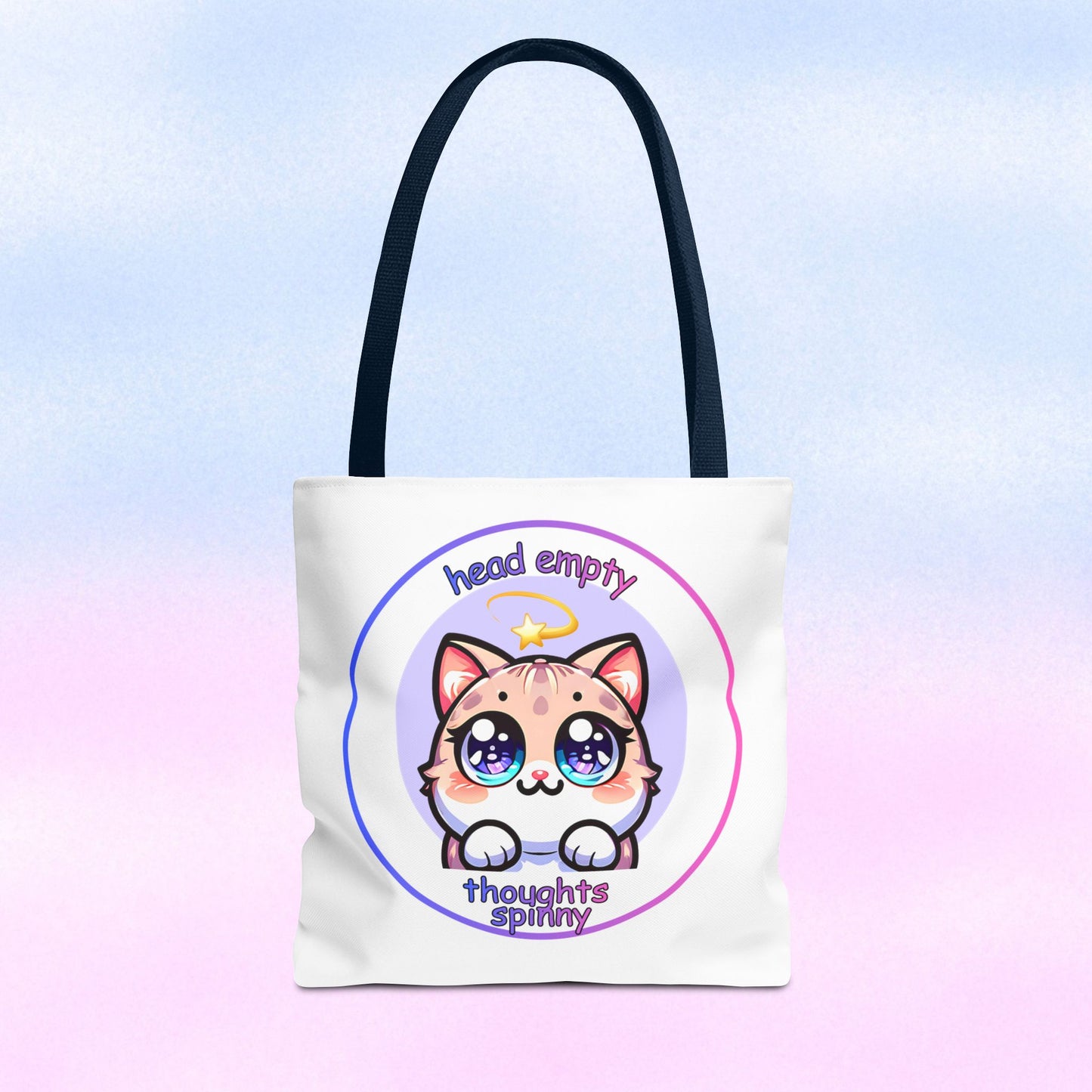 Cute Kawaii Dizzy Cat Tote Bag — "head empty. thoughts spinny."