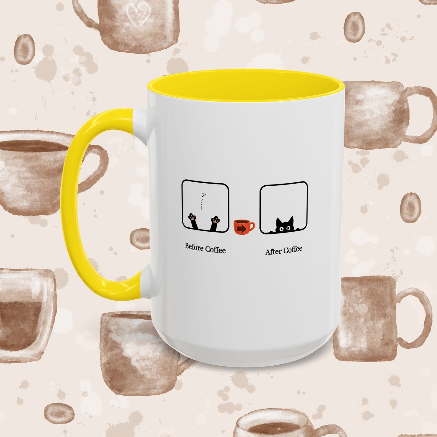 Coffee Mug — "Before Coffee / After Coffee" Cat Accent Mug (11/15oz)