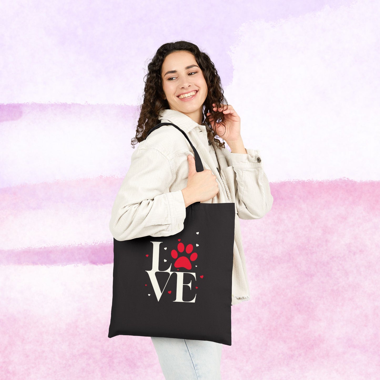 Love Paw Print Tote Bag — Cotton Canvas Pet Lover Tote